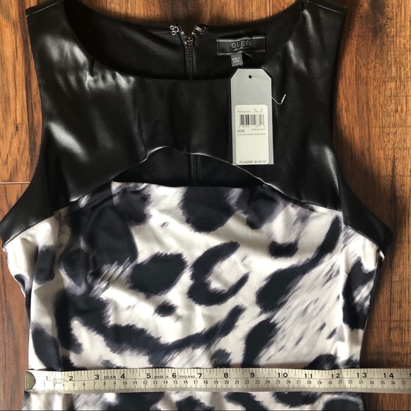 GUESS B/W Leopard Cutout Dress w/ Faux Leather NWT - Picture 5 of 8